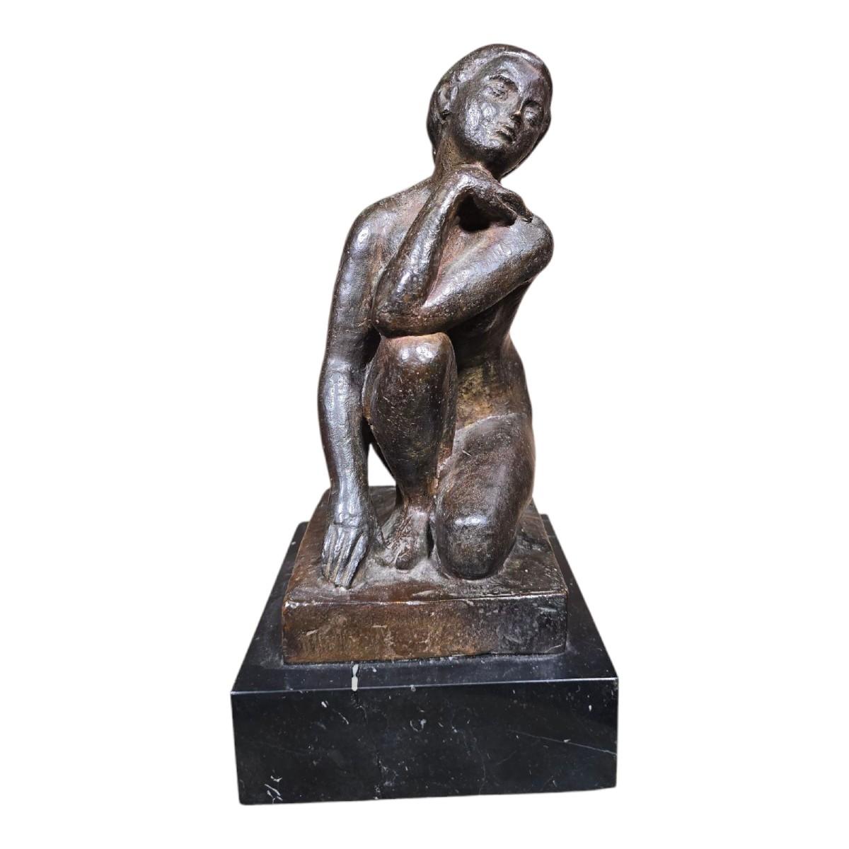 Juan Clara and Ayats (1875-1958) Solid Bronze Sculpture on Marble Base For Sale 3