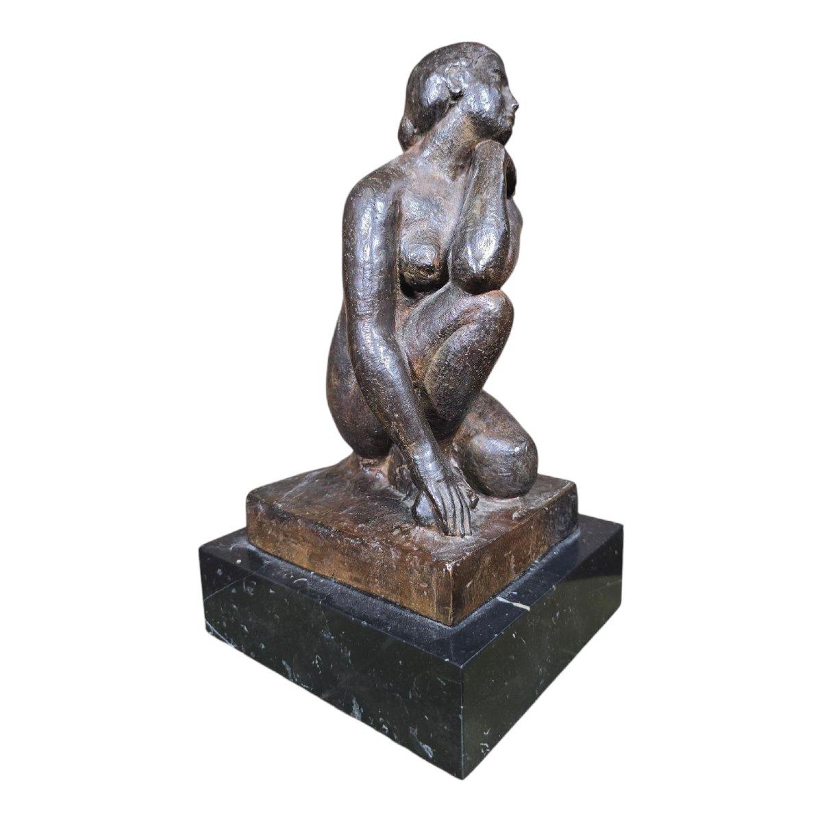Modern Juan Clara and Ayats (1875-1958) Solid Bronze Sculpture on Marble Base For Sale