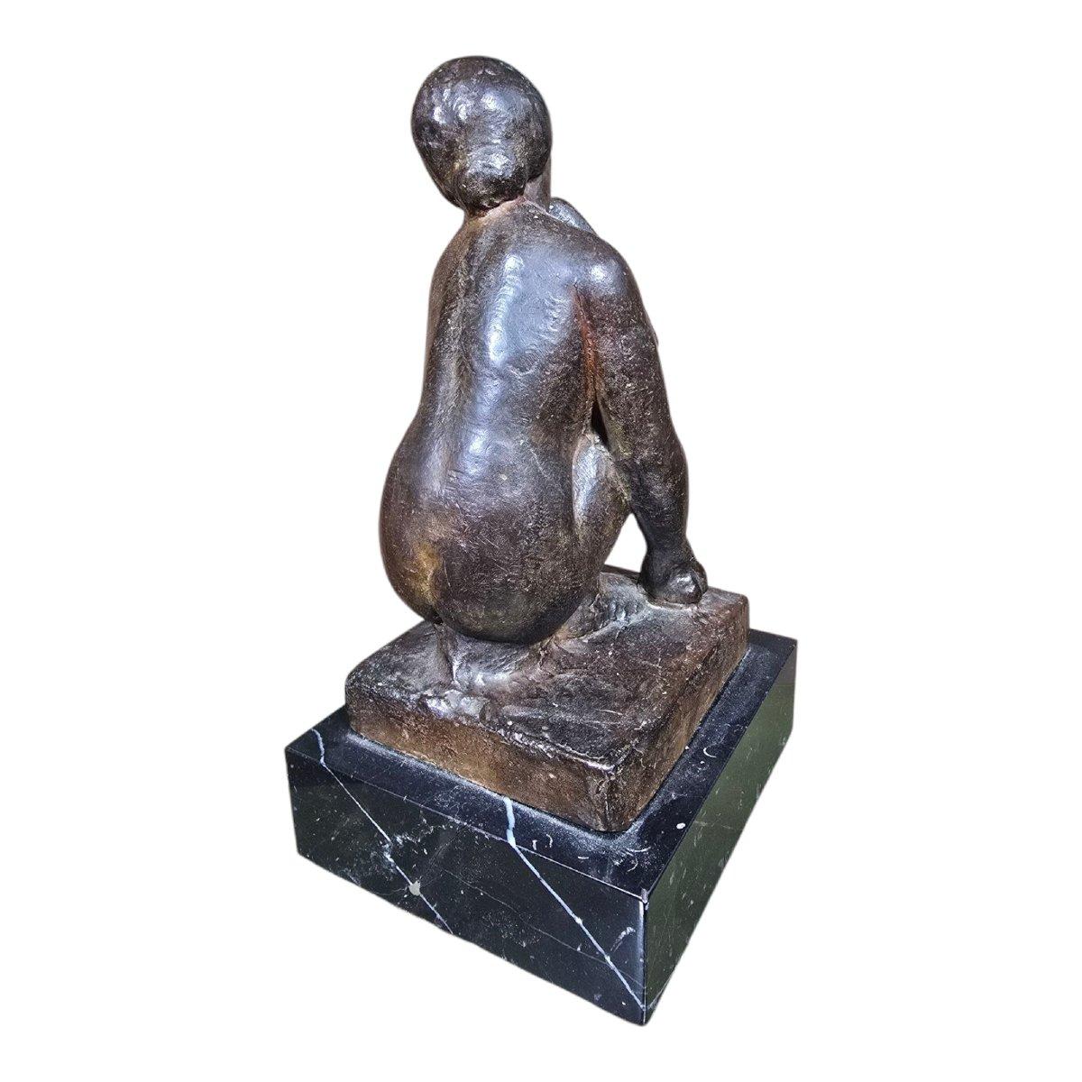 Hand-Carved Juan Clara and Ayats (1875-1958) Solid Bronze Sculpture on Marble Base For Sale