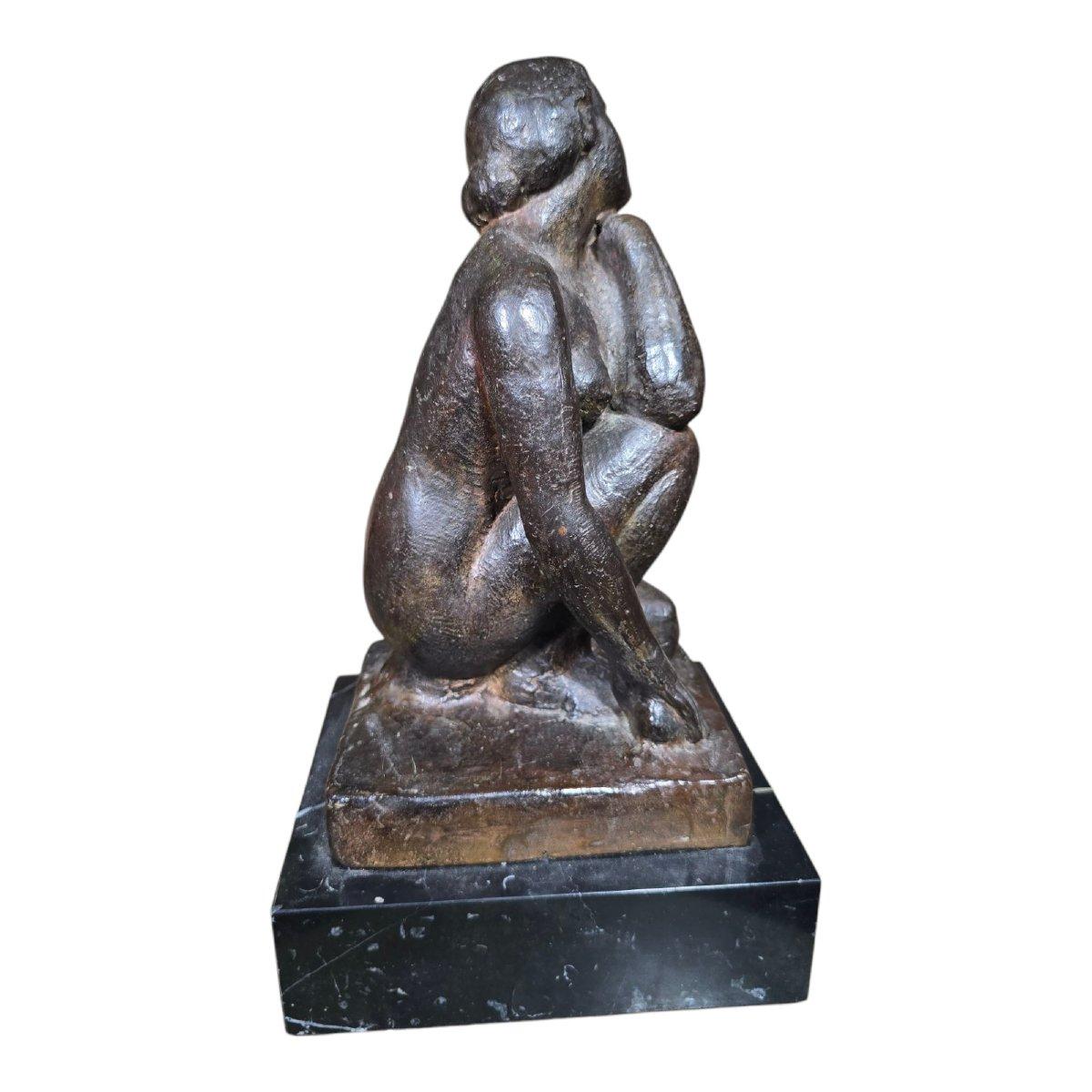 Juan Clara and Ayats (1875-1958) Solid Bronze Sculpture on Marble Base For Sale 2