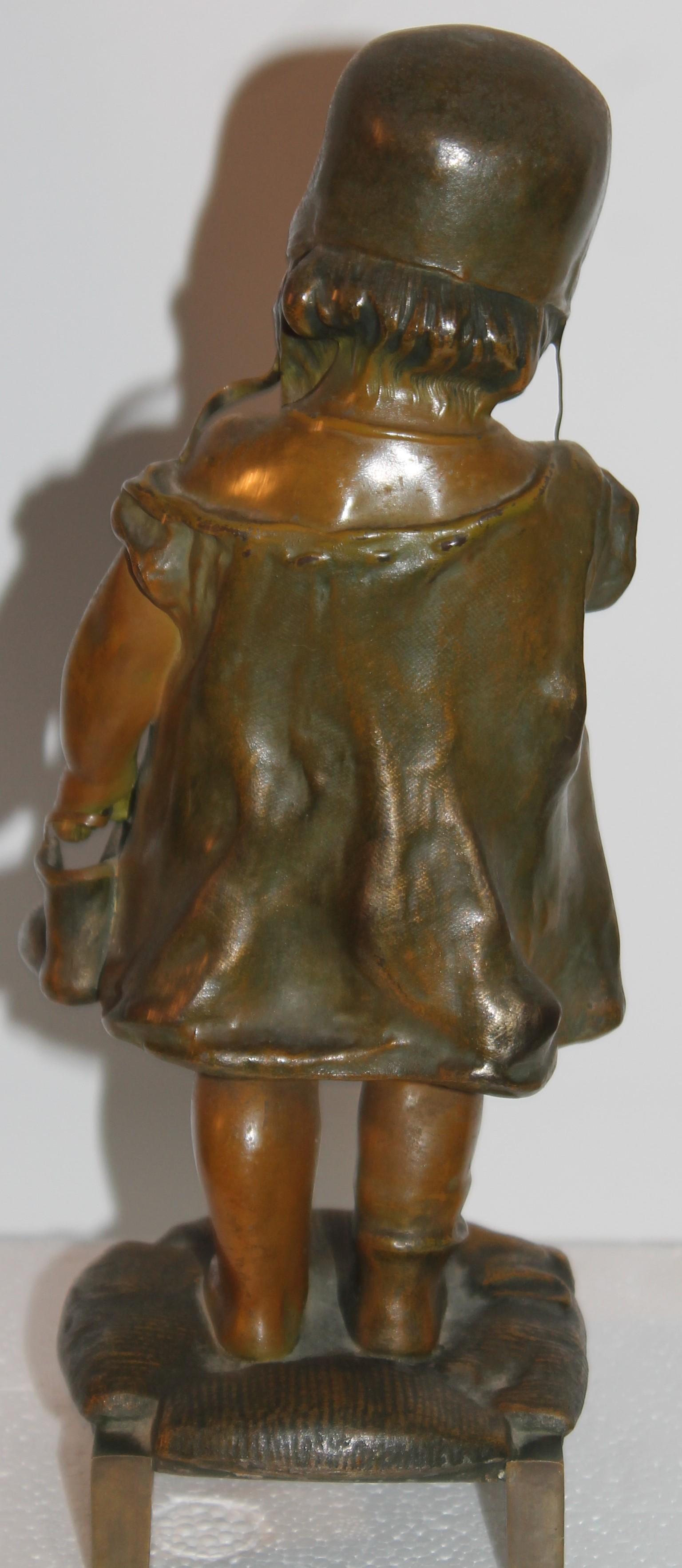 Adirondack Juan Clara Art Noveau Girl on Stool  Bronze Sculpture Holding Shoe in Hand