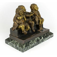 Juan Clara Bronze Statue Children "Watching Something", 19th Century