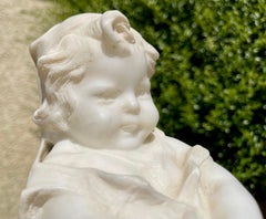 Juan Clara, ragazza e gatto, marmo di Carrara, XIX secolo