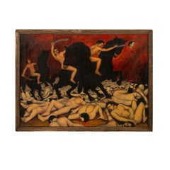 Oil Painting Puerto Rican Outsider Latin American Art "Horsemen of Apocalypse"