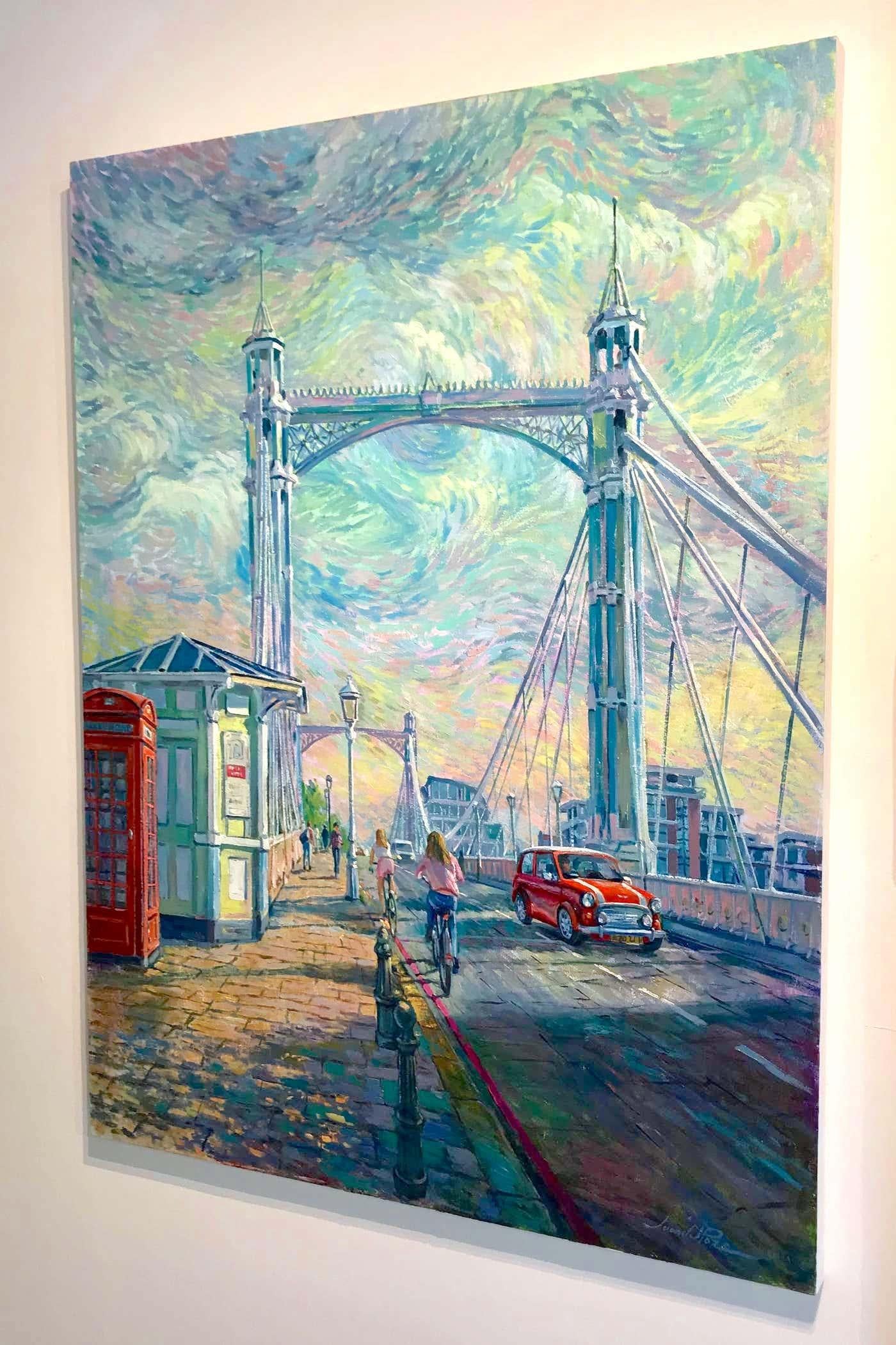 Albert Bridge Chelsea  -original impressionism London cityscape oil painting-art For Sale 2