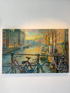 Amsterdam Canal original cityscape painting Art Impressionism 21st