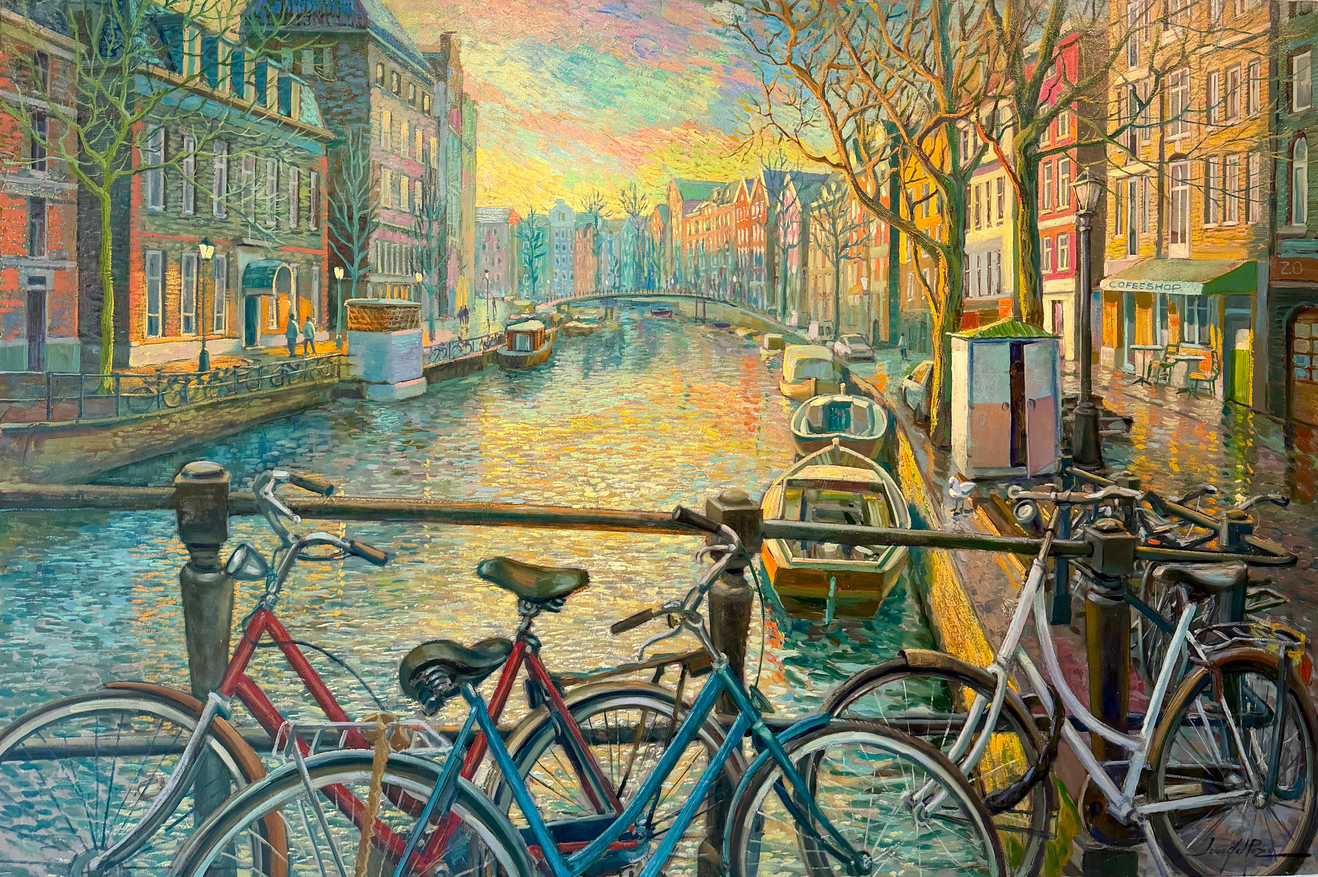 Amsterdam Canal original cityscape painting Art Impressionism 21st