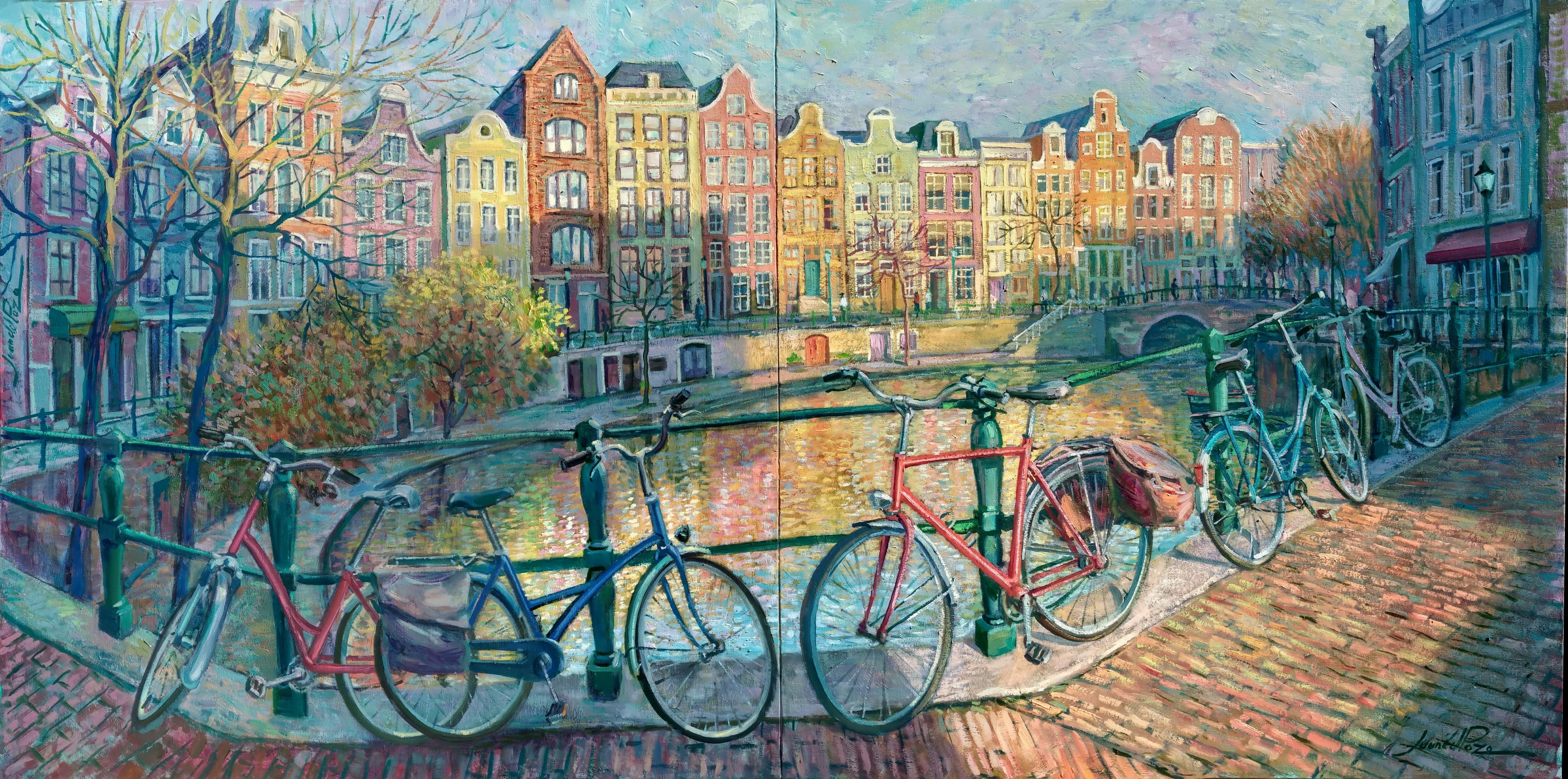 Juan del Pozo Abstract Painting - Amsterdam NETHERLANDS original cityscape painting  Art Impressionism 21st
