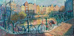 Amsterdam NETHERLANDS Peinture originale de paysage urbain Art Impressionnisme 21e siècle