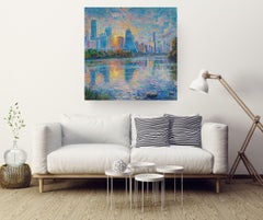 Austin Sunburst  - original cityscape oil painting - impressionist artwork