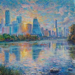 Austin Sunburst  - original cityscape oil painting - impressionist artwork