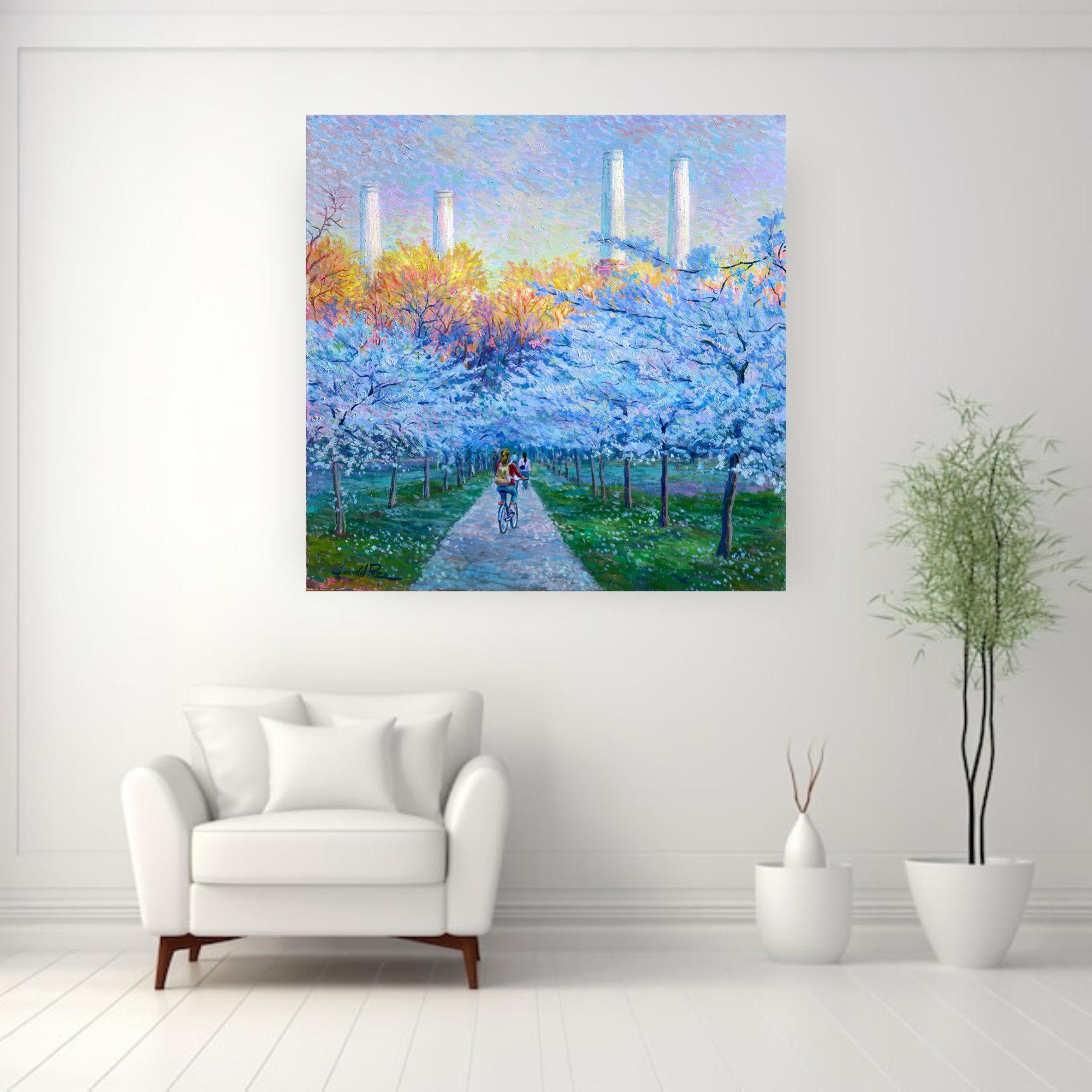 Battersea Park- original impressionism cityscape oil painting-modern Art For Sale 1