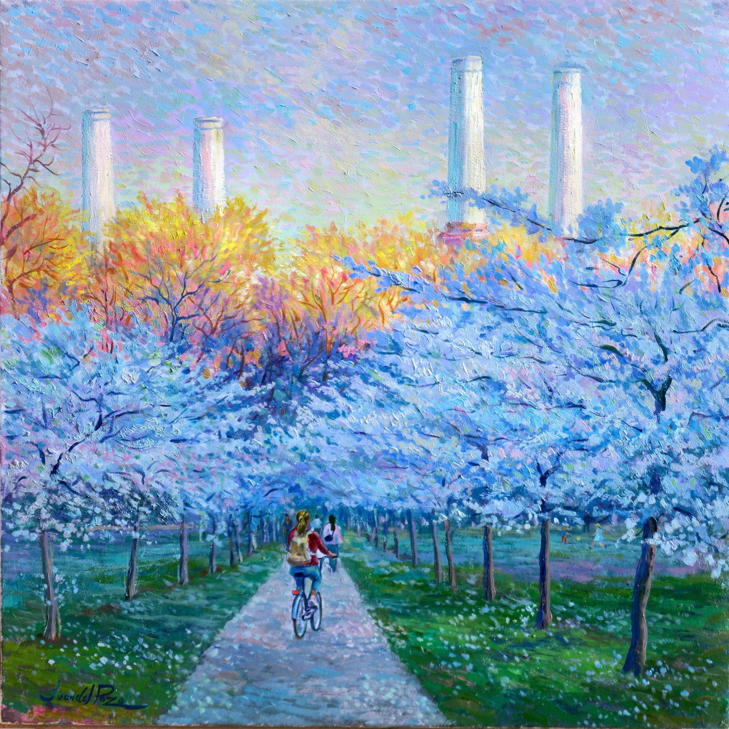 Juan del Pozo Figurative Painting - Battersea Park- original impressionism cityscape oil painting-modern Art