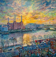 Battersea Sky - original moderne Landschaftsmalerei - impressionistisches Ölgemälde