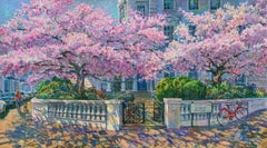 Blossom in London - Impressionist oil painting modern flora landscape urban city