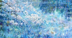 Blossom on the River-original impressionistisches Blumen-Ölgemälde-Landschaftsgemälde in Öl, Kunst