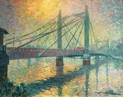 Bridge & Sun original city  landscape oil painting