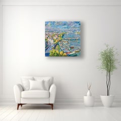 Chelsea Colours - pittura ad olio contemporanea originale di un paesaggio urbano