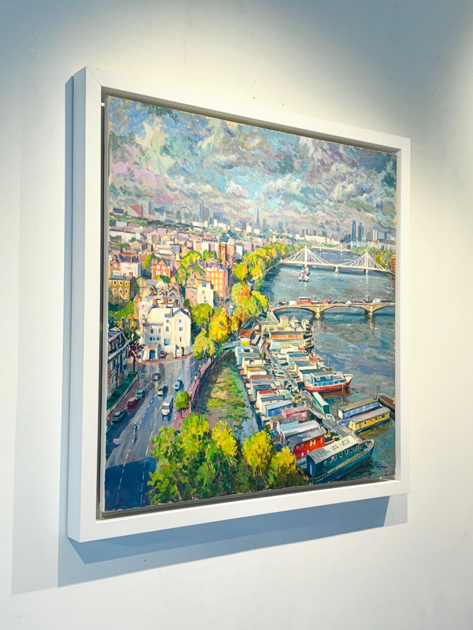Chelsea Colours - peinture à l'huile contemporaine originale d'un paysage urbain - Gris Landscape Painting par Juan del Pozo