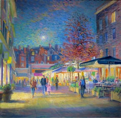 Chelsea Night-original impresionism London cityscape figurative oil painting-Art