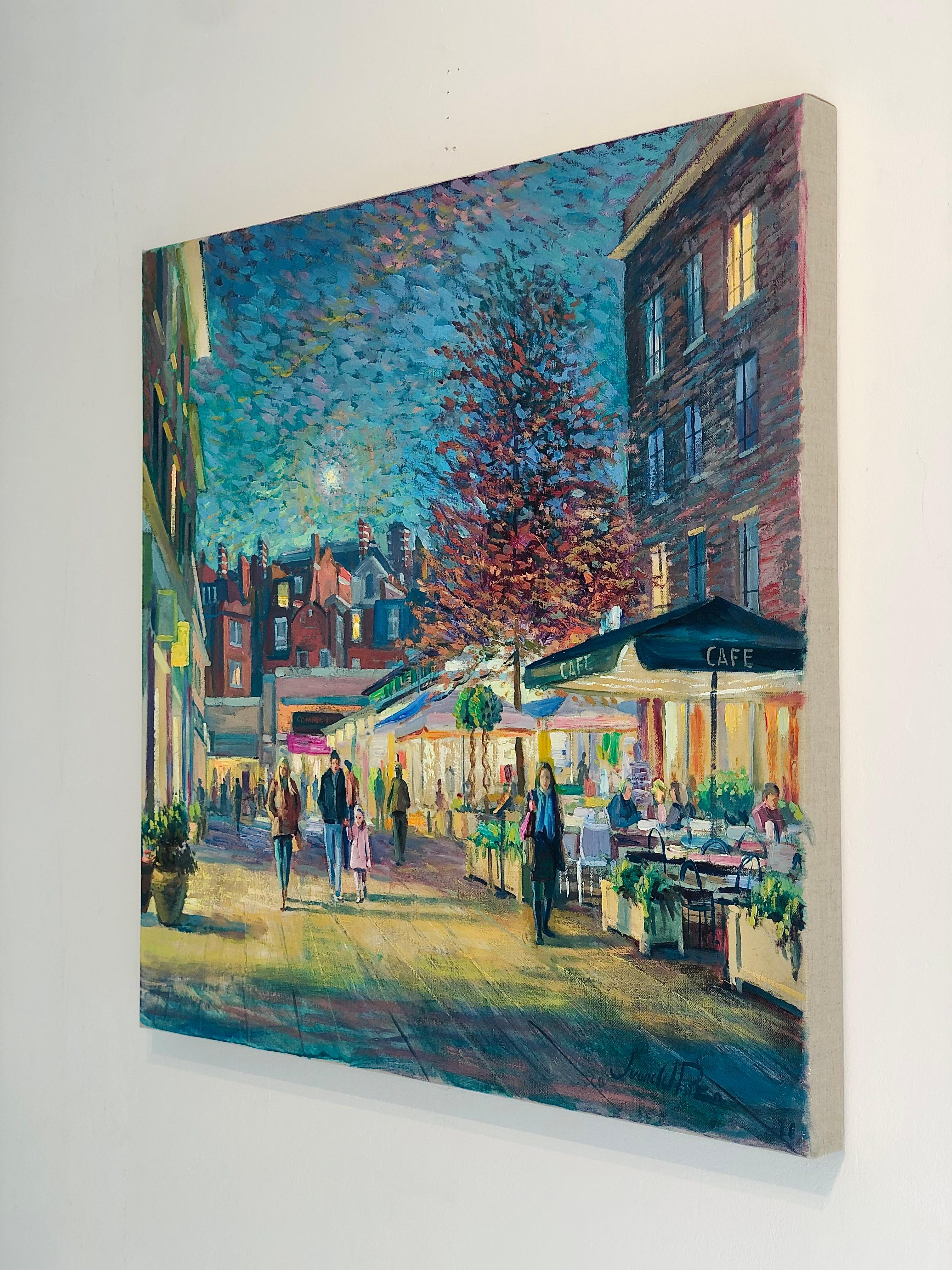Chelsea Night-original impressionist London cityscape oil painting- modern Art - Impressionist Painting by Juan del Pozo