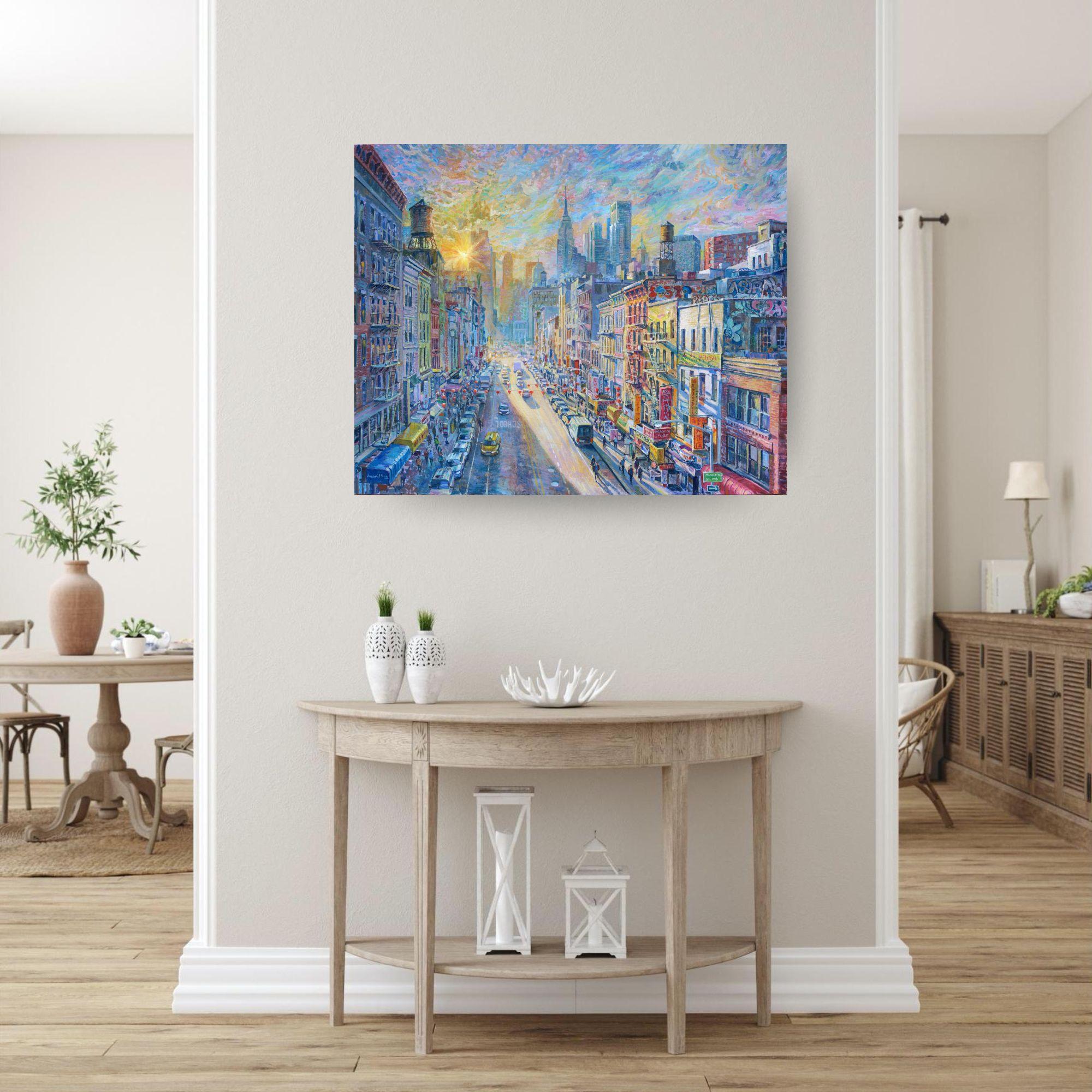 Chinatown - obra original de paisaje urbano - arte impresionista - pintura al óleo - Painting de Juan del Pozo