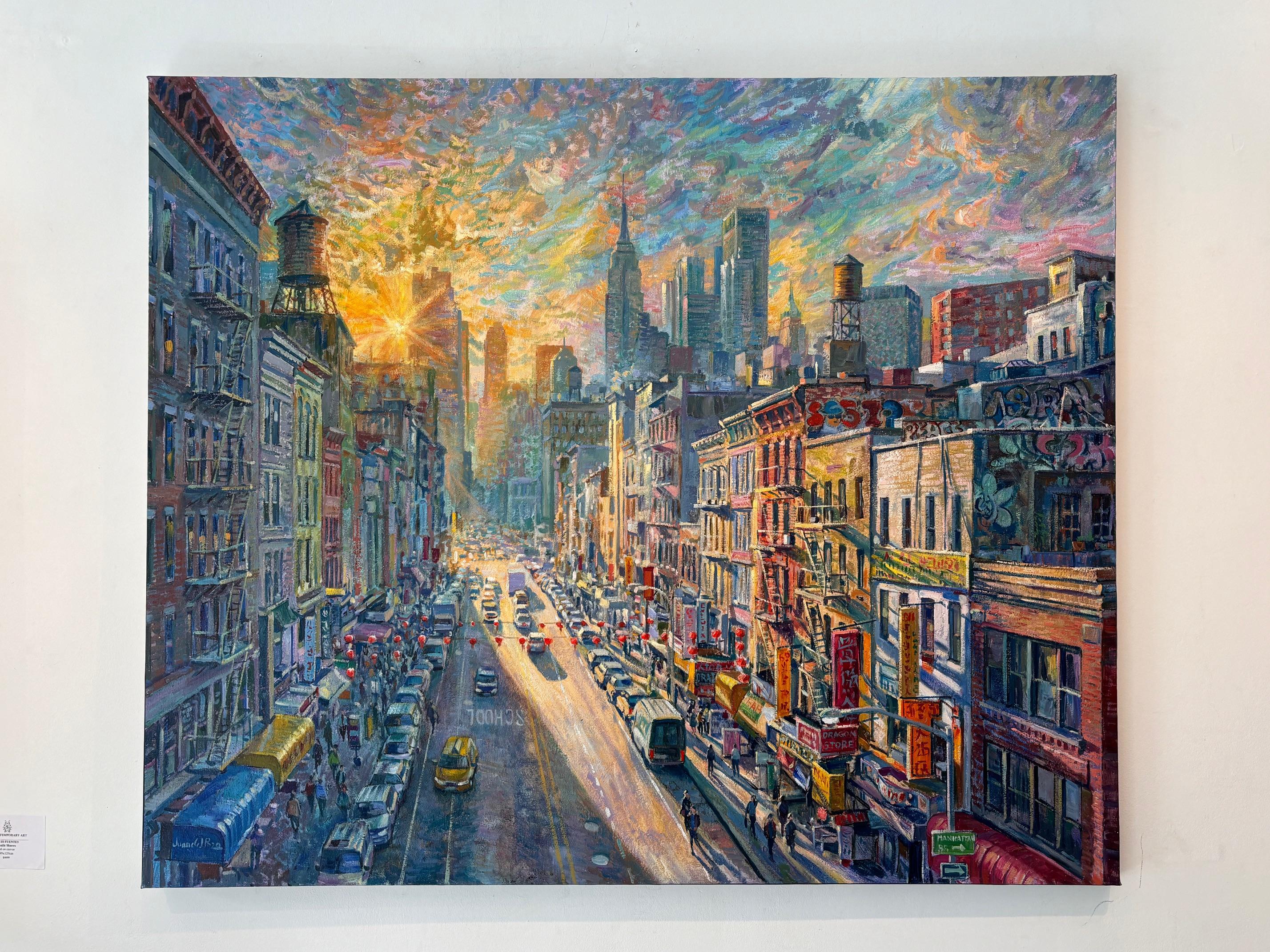 Esta excepcional obra de arte está actualmente expuesta y a la venta en la Galería de Arte Contemporáneo Signet y en Internet.

ChinaTown de Juan del Pozo es una impresionante pintura al óleo que capta la energía dinámica y la vitalidad del Barrio