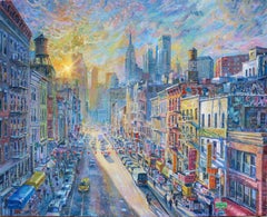 Chinatown - original cityscape artwork - impressionist art - oil painting
