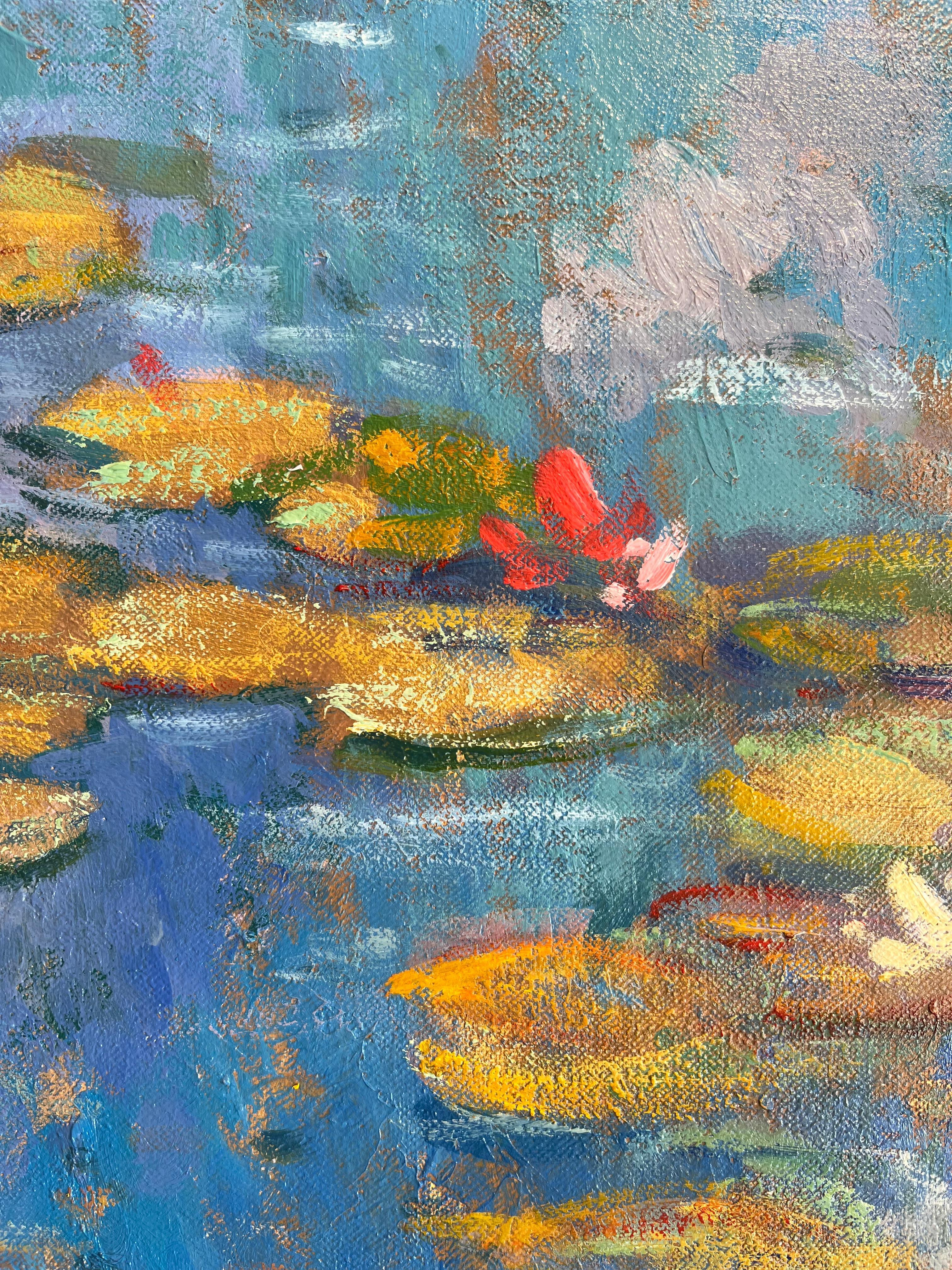 Diptych Water Lilies-original impressionist landscape painting-contemporary Art  - Impressionist Painting by Juan del Pozo