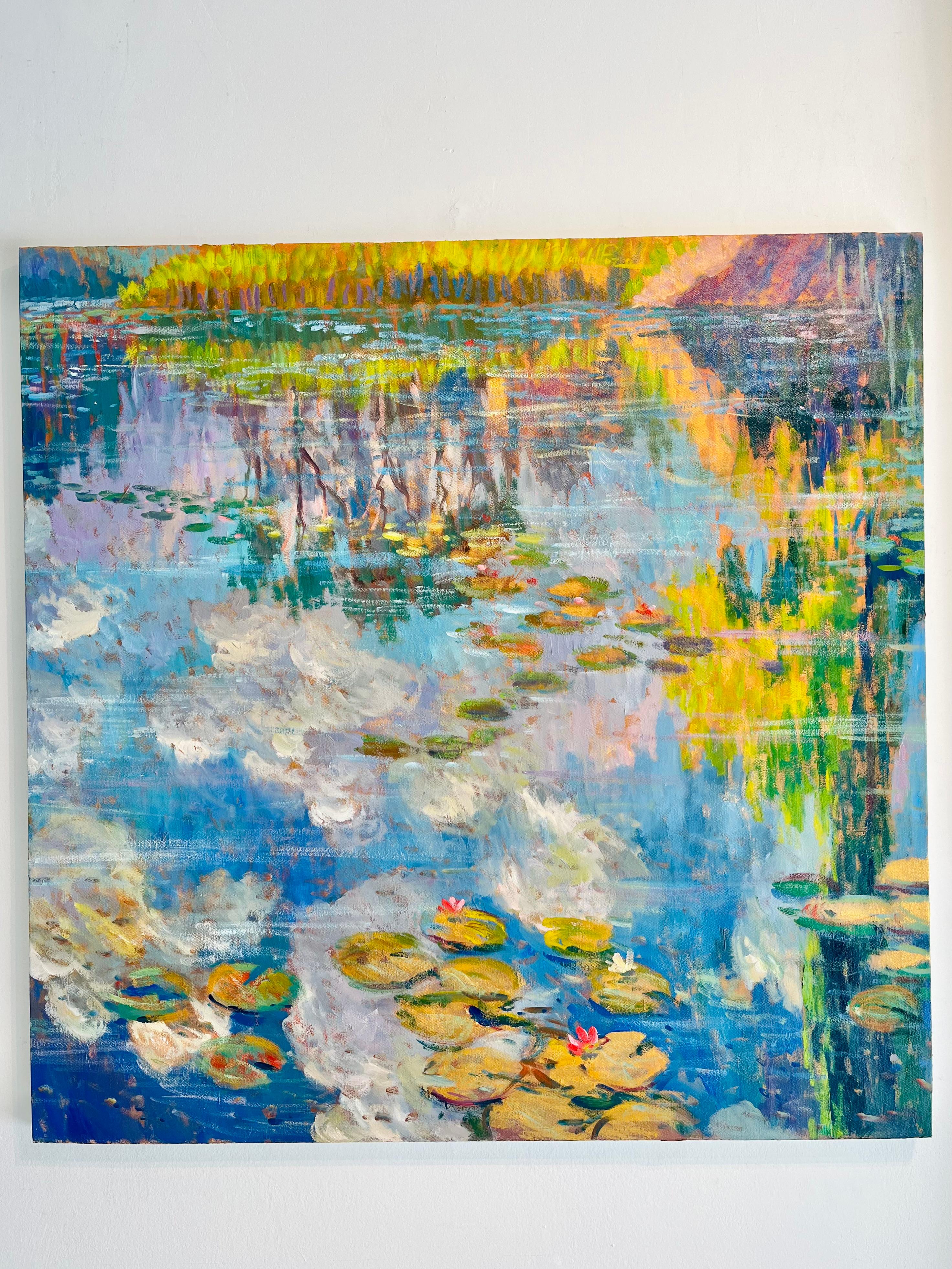 Diptychon Seerosen-originale impressionistische Landschaftsmalerei-zeitgenössische Kunst  im Angebot 1