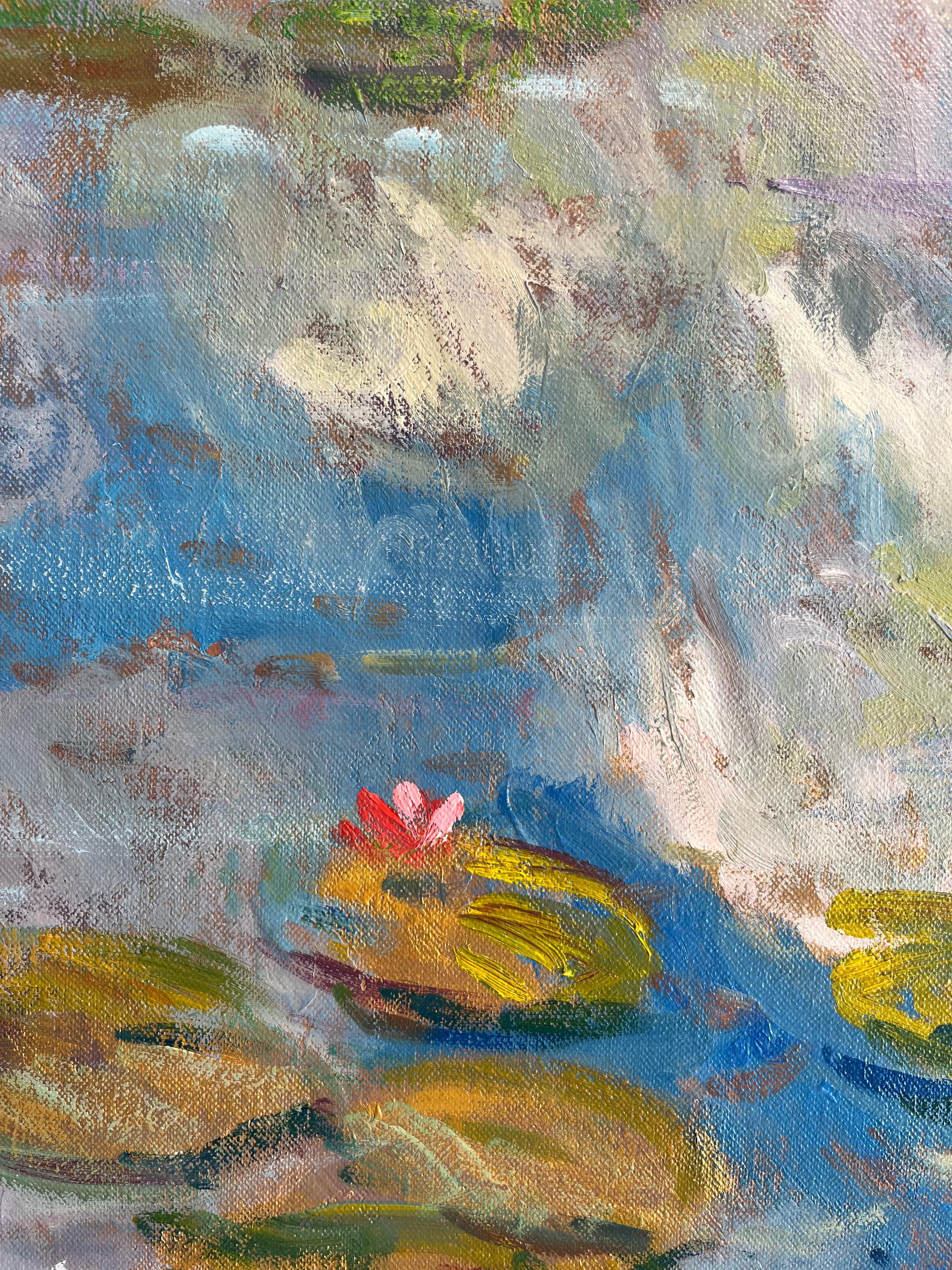 Diptychon Seerosen-originale impressionistische Landschaftsmalerei-zeitgenössische Kunst  im Angebot 2