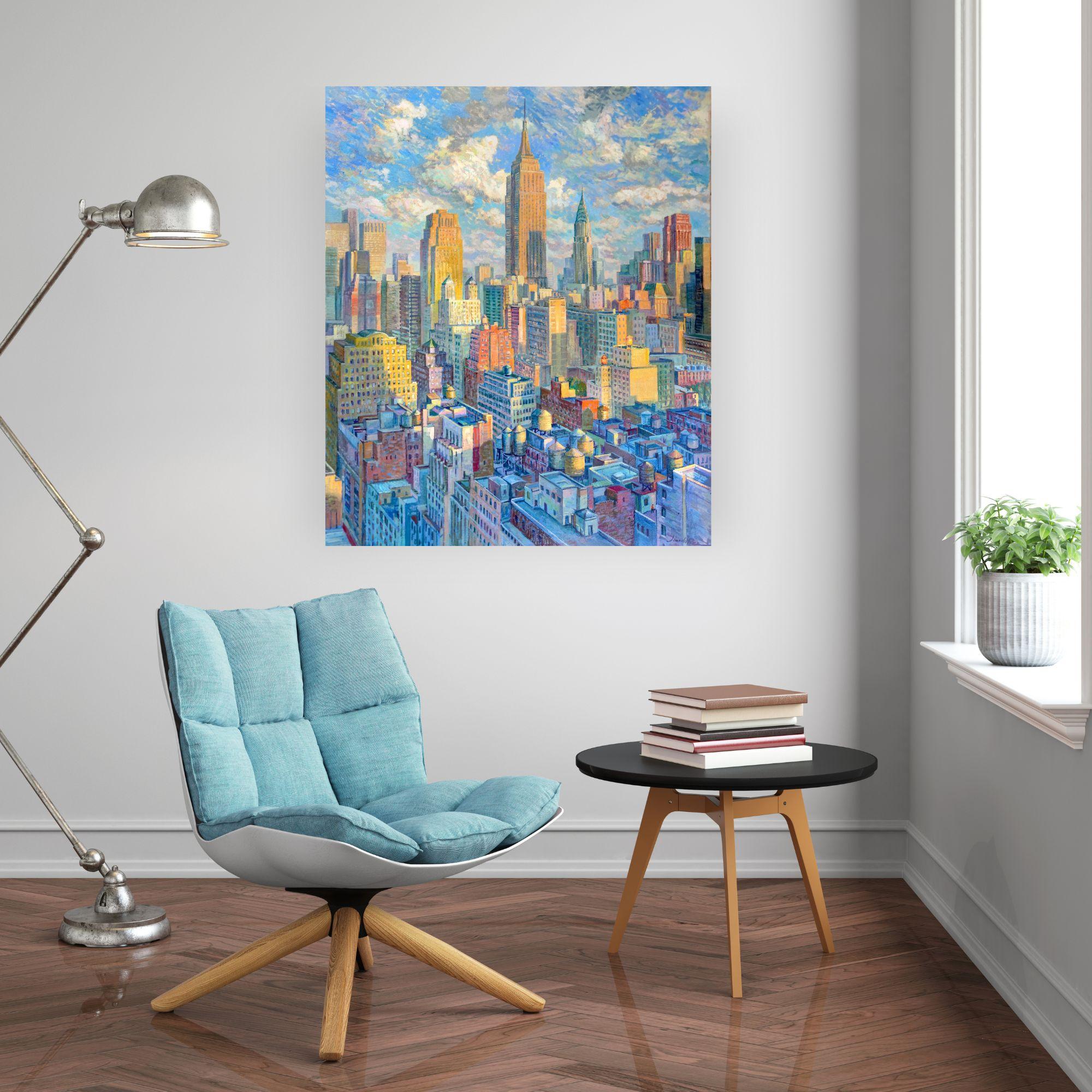Empire State Colors- original cityscape oil painting-modern impressionism art  - Painting by Juan del Pozo
