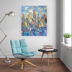 Empire State Colors original Oil Painting, Impressionist NYC Skyline, Signed
