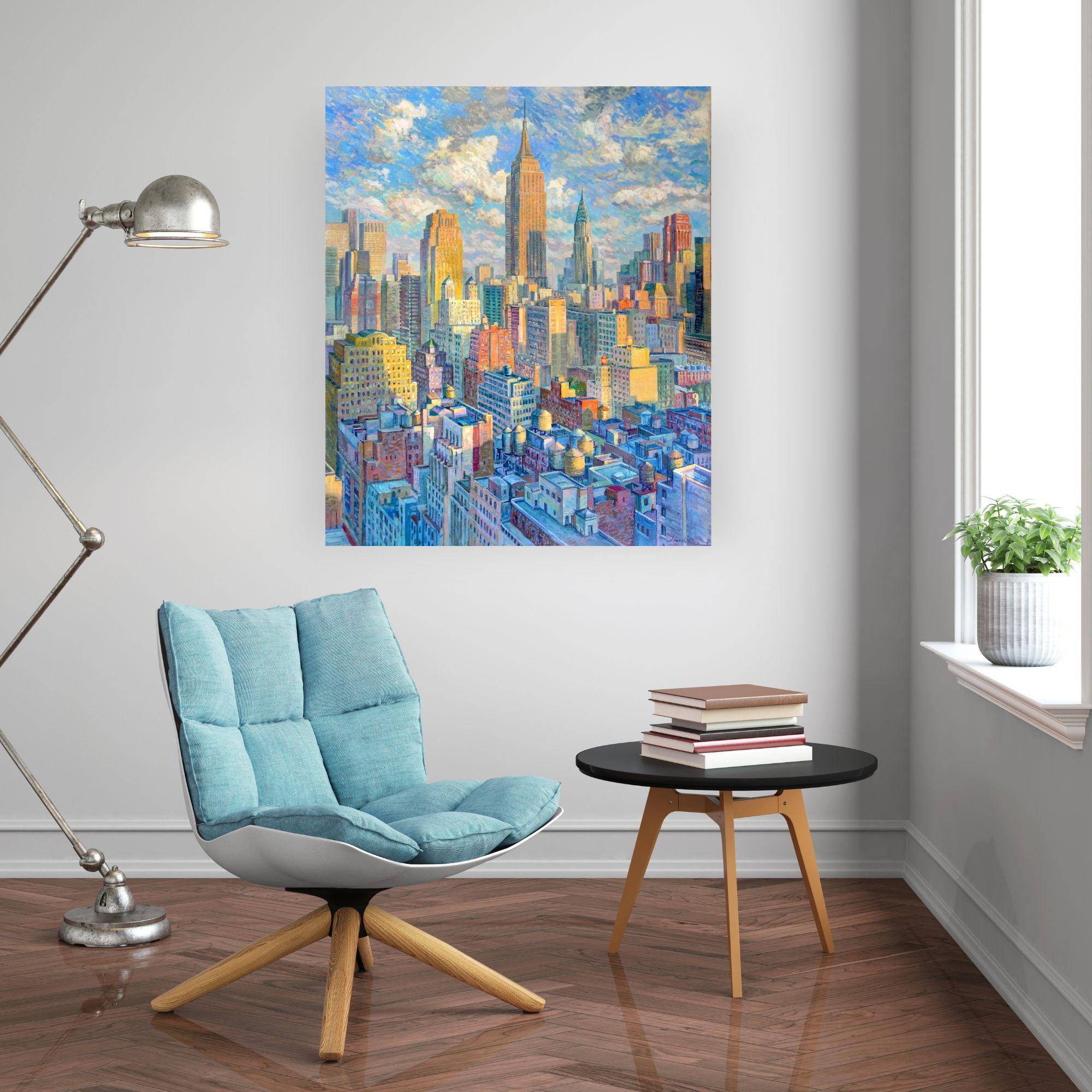 Empire State Colors-original panorama cityscape oil painting-contemporary art - Painting de Juan del Pozo