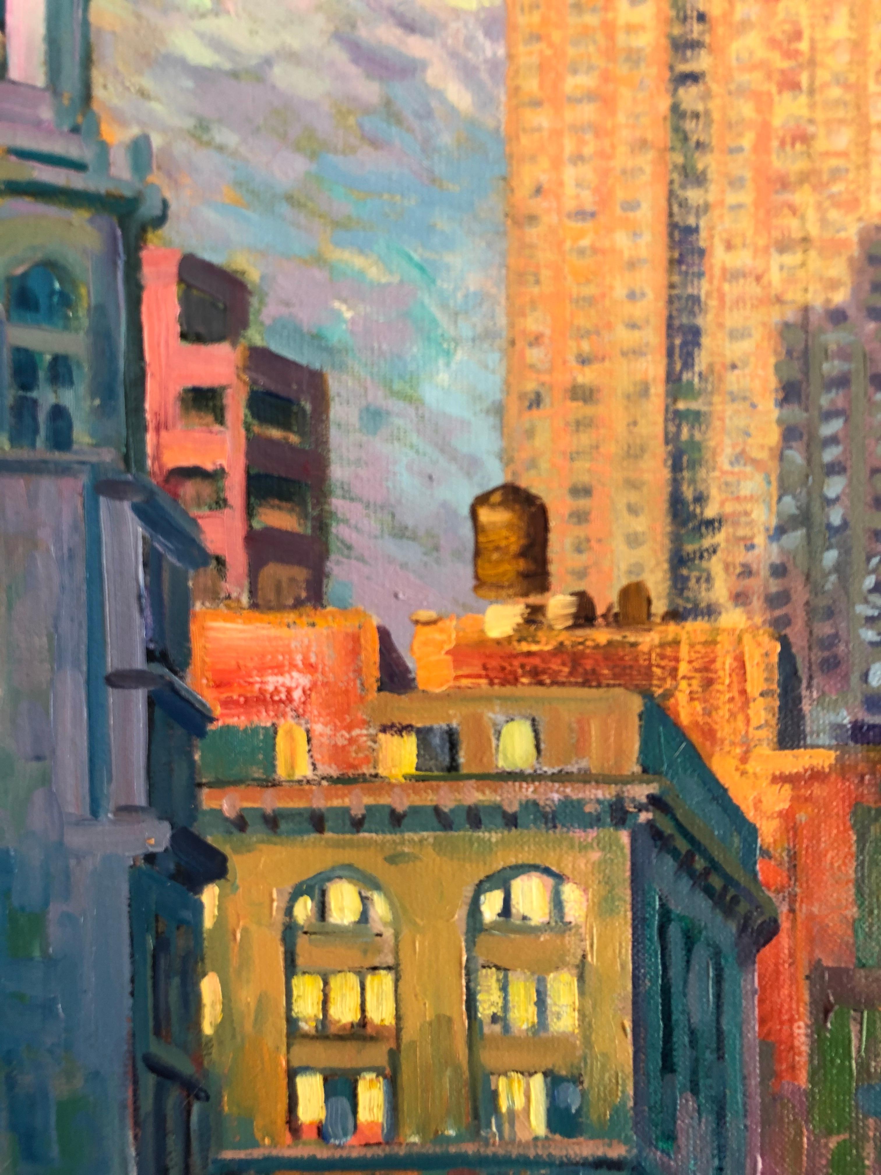 Empire State Street impressionniste - paysage urbain original - peinture à l'huile - art moderne en vente 1