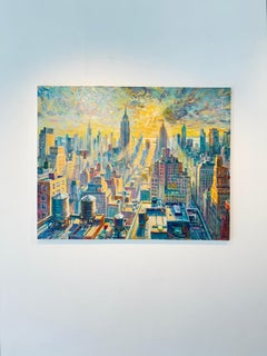 Flying NYC -original panorama cityscape impressionism painting-contemporary art