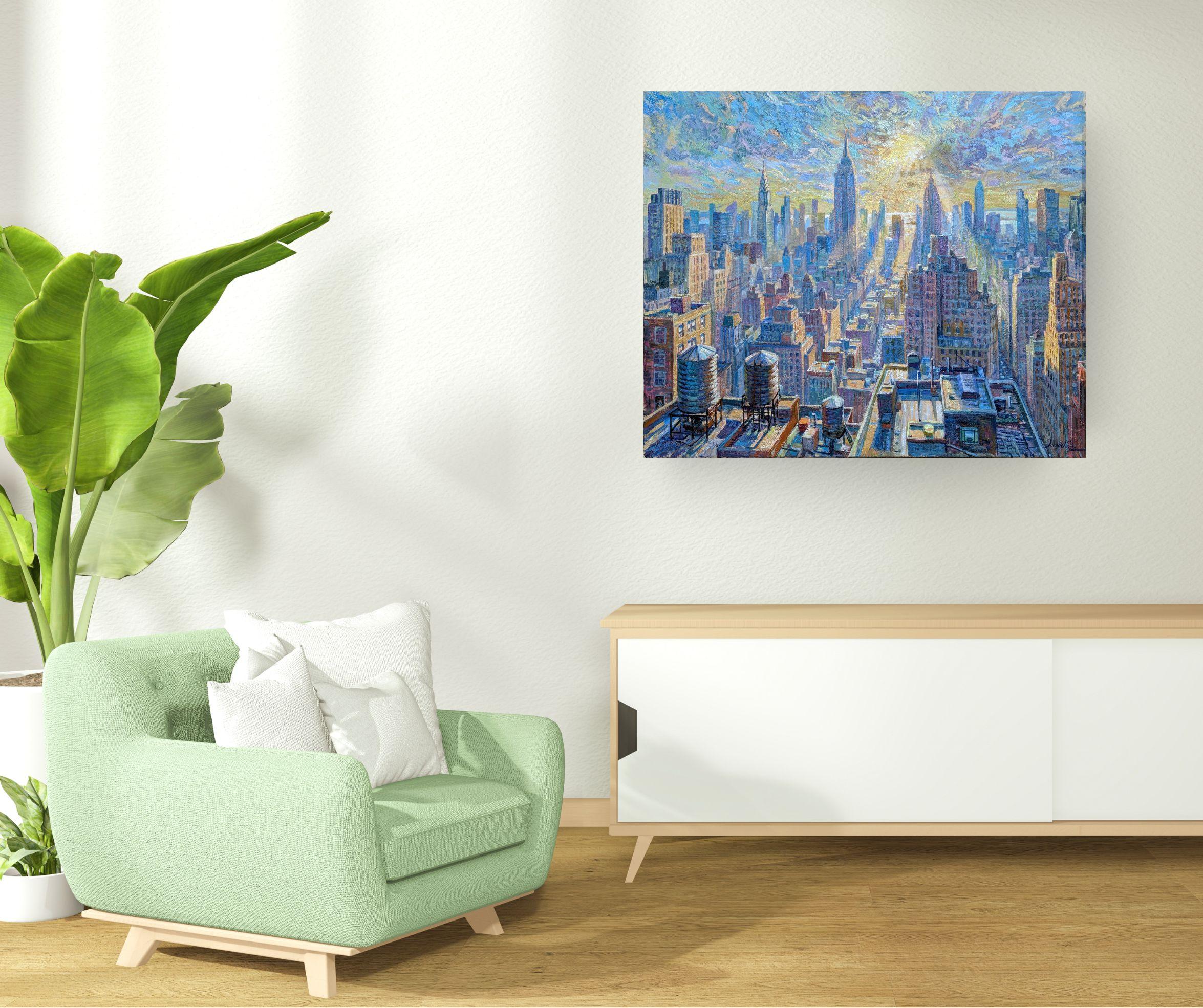Flying NYC -Original-Panorama Stadtbild Impressionismus Malerei-Zeitgenössische Kunst im Angebot 1