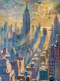 Panorama aérien de New York, peinture à l'huile sur toile, paysage urbain impressionniste, 73 x 92 cm