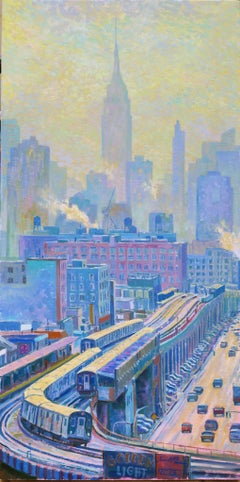 Golden Lights New York original city LANDSCAPE painting Contemporary Art 21st