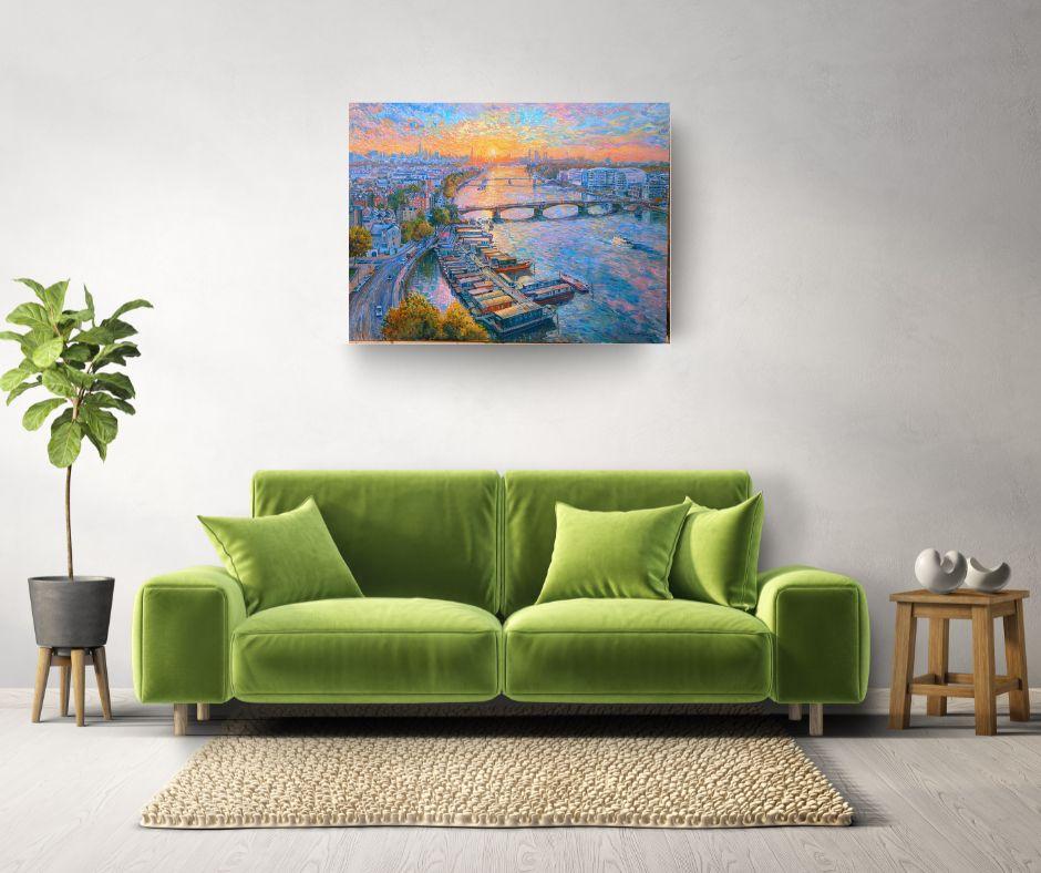 Goldenes Themse-Glühen - Original Stadtbild Ölgemälde - zeitgenössisches Kunstwerk – Painting von Juan del Pozo