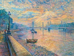 Goldene Flut - original impressionistisches Stadtbild Ölgemälde - zeitgenössische Kunst