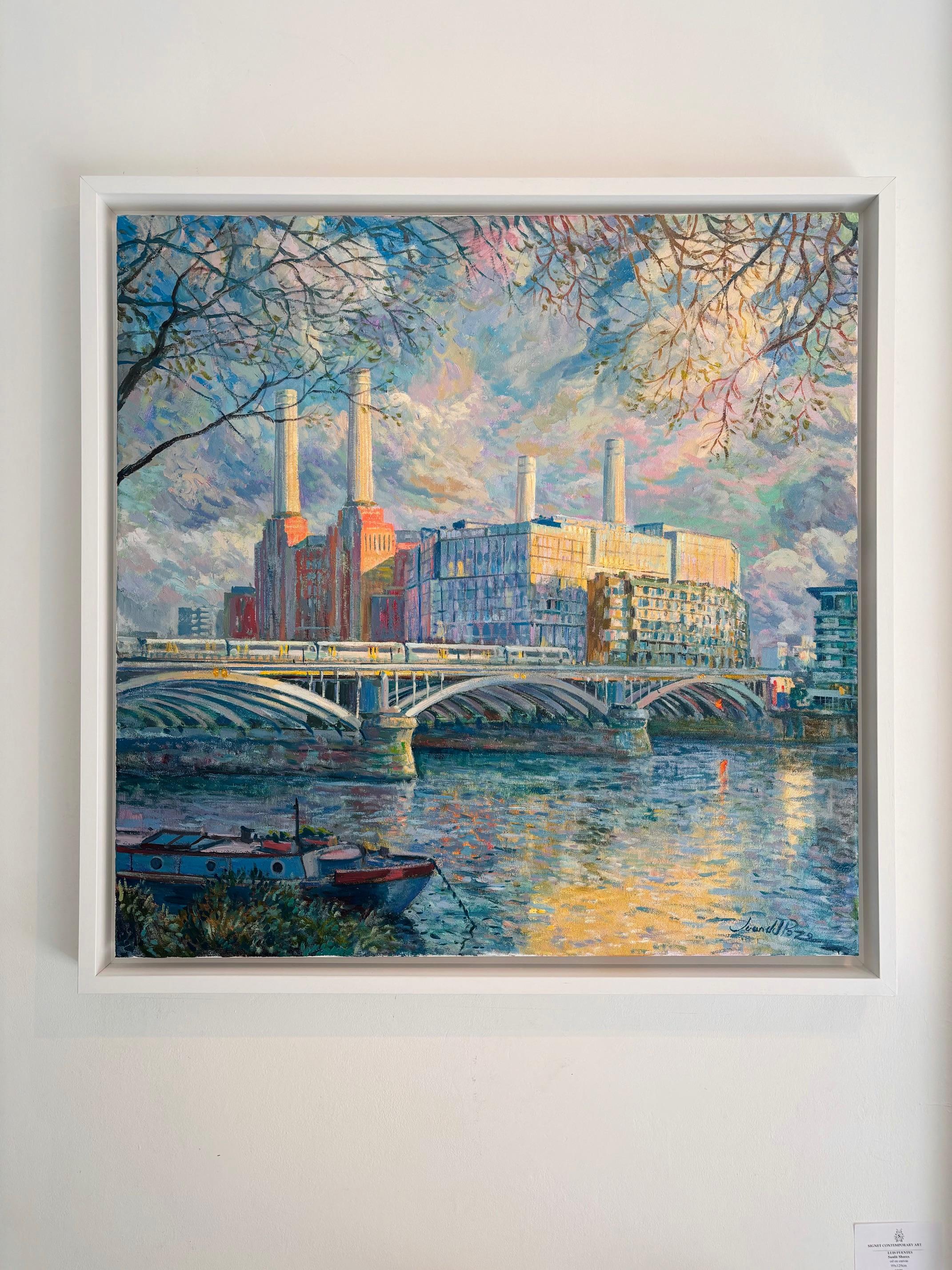 Grosvenor Bridge - peinture à l'huile originale impressionniste figurative de paysage urbain - Impressionnisme Painting par Juan del Pozo