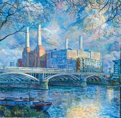 Puente de Grosvenor - pintura al óleo original impresionismo figurativo paisaje urbano
