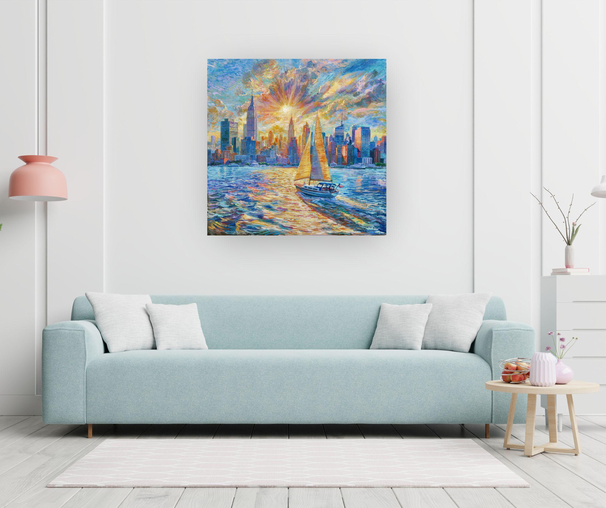 Auf dem Weg nach New York -Originalimpressionismus-Stadtbildmalerei- zeitgenössische Kunst – Painting von Juan del Pozo