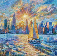 En route pour New York - peinture impressionniste originale de paysage urbain - art contemporain