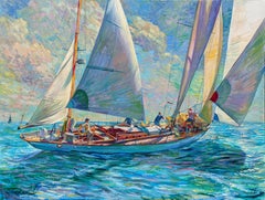 Kopfschleife – original impressionistische zeitgenössische Meereslandschaft, Segelstudie figurativ