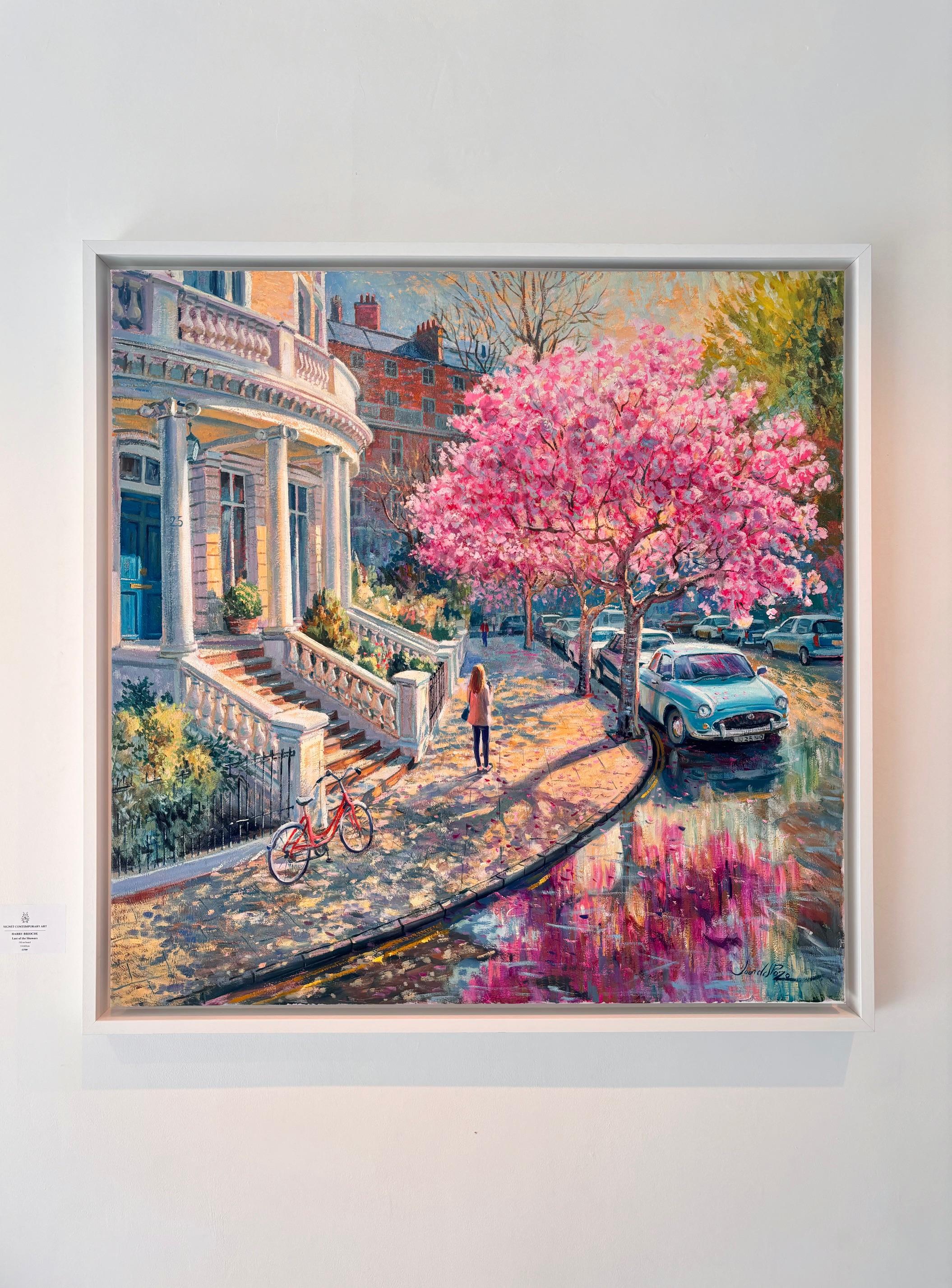 Kensington Blossoms - original impressionistisches figuratives Stadtbild Ölgemälde – Painting von Juan del Pozo
