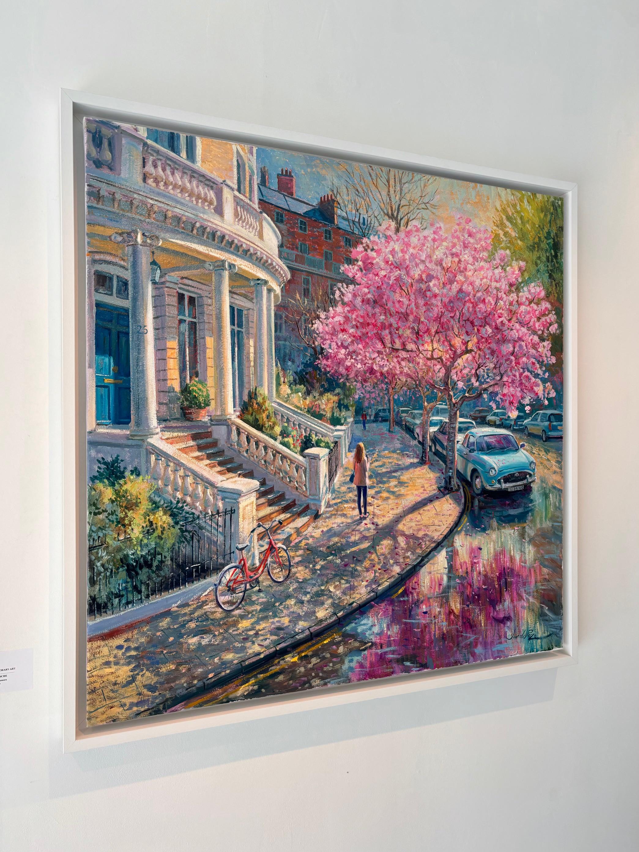 Kensington Blossoms - original impressionistisches figuratives Stadtbild Ölgemälde (Impressionismus), Painting, von Juan del Pozo