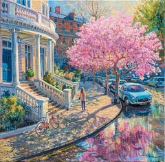 Kensington Blossoms - original impressionism figurative cityscape oil painting