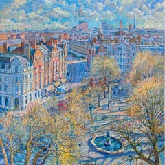 London from Sloane Square - original cityscape oil painting - impressionist art